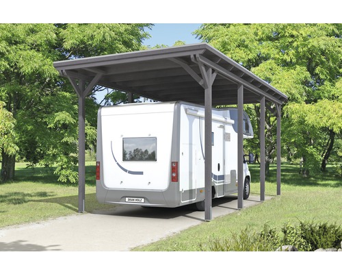 Enkele carport SKAN HOLZ Emsland incl. regengoot 404x846 cm leigrijs