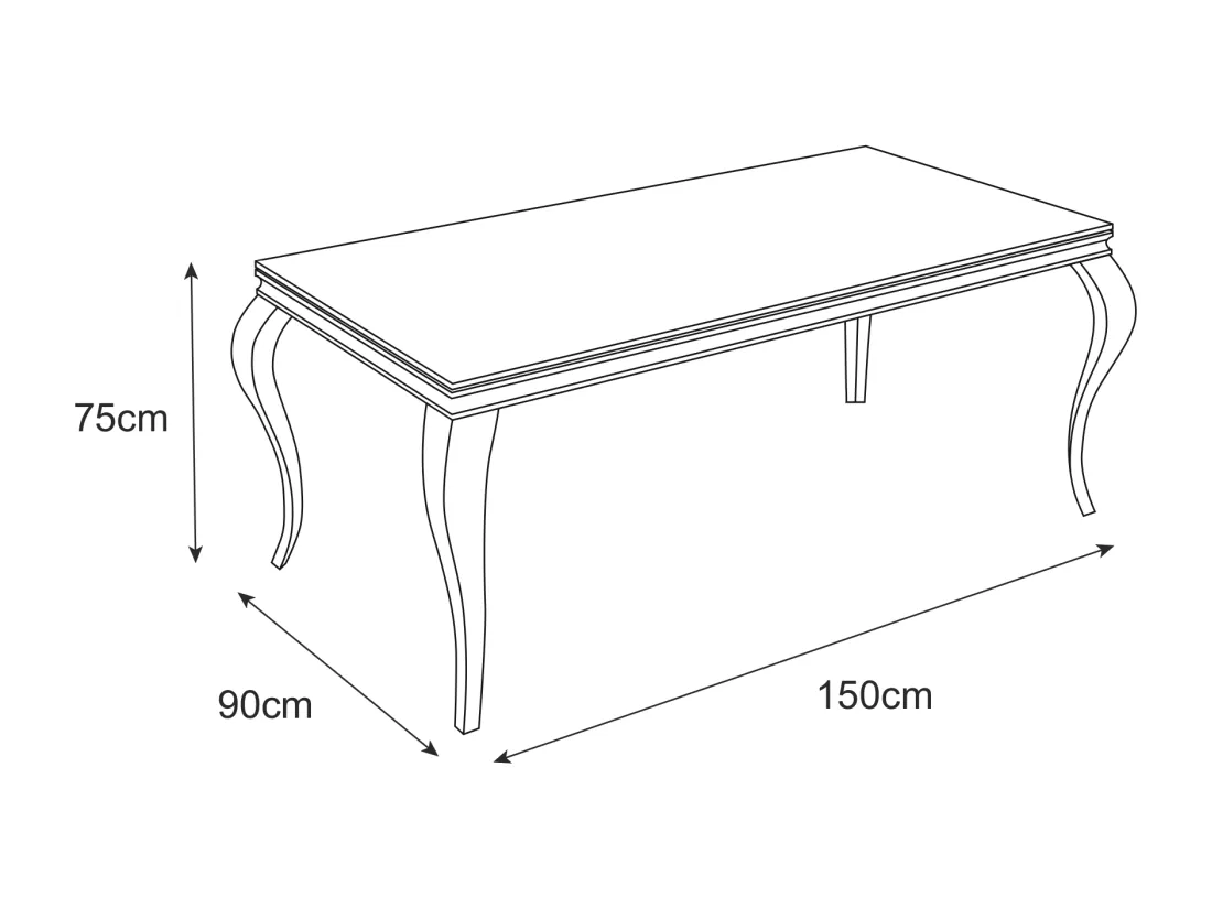 Table à manger baroque chrome plateau noir 4 à 6 personnes l 150cm