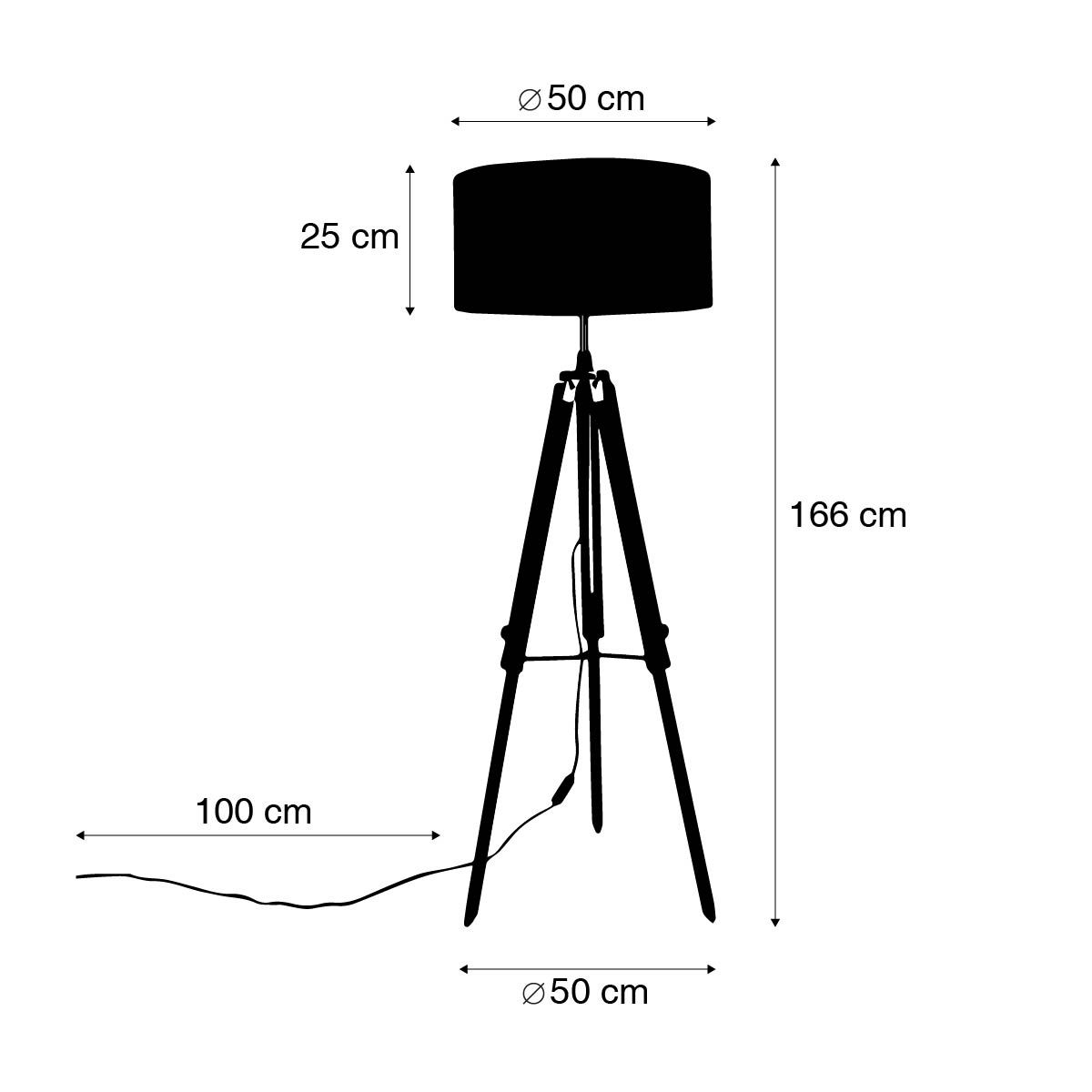 Vloerlamp messing met kap lichtgrijs 50 cm tripod - Cortin