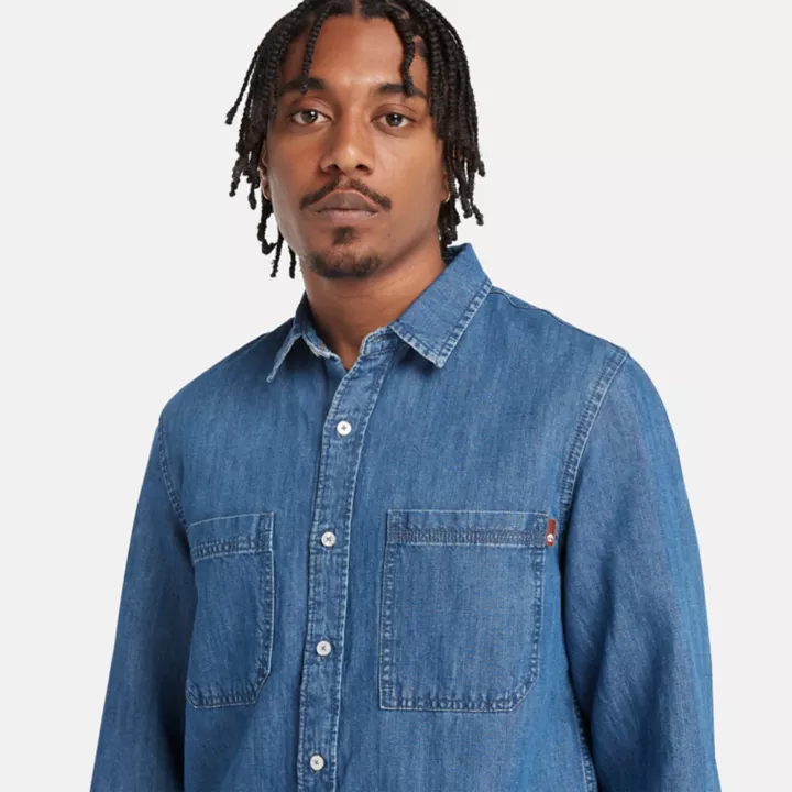 Chemise en denim de coton et de chanvre Windham pour homme en bleu