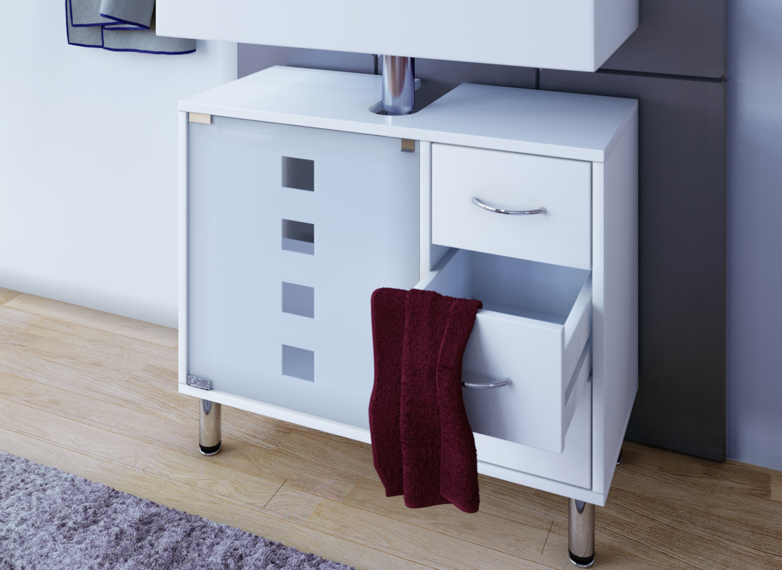 Waschbeckenunterschrank DAROLA - weiß - Glastür - 67 cm