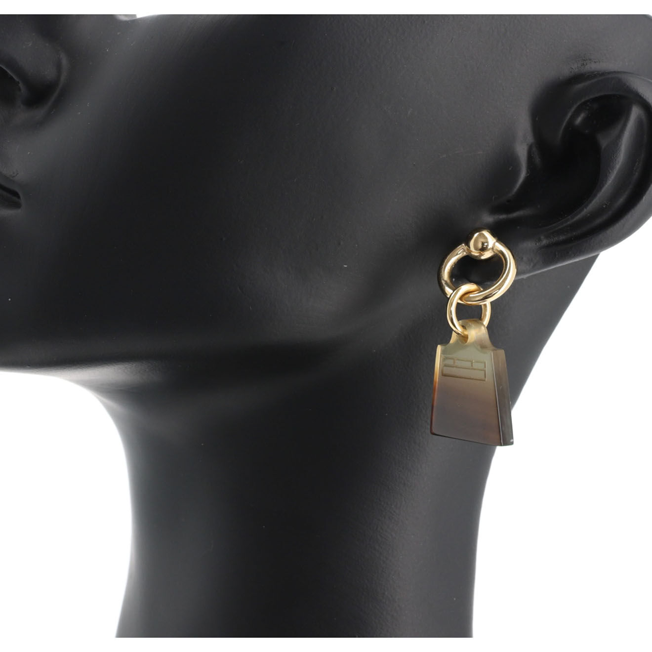 Hermès Boucles d'oreilles en Laiton doré/marron - Parfait état