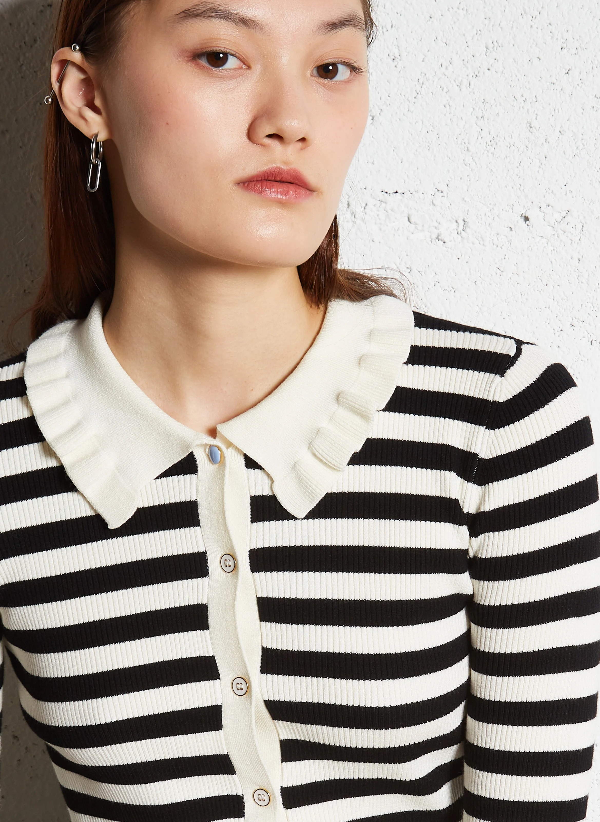 Cardigan à rayures avec col | Noir