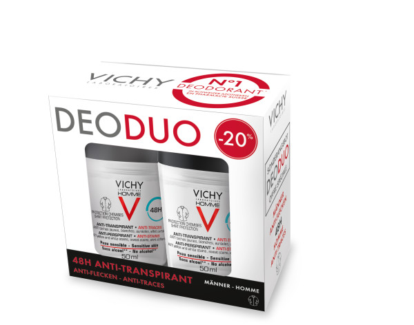 Vichy Homme Deo Anti-Flecken 48h<br>2 × 50 ml, Roll-on, Duo -20%