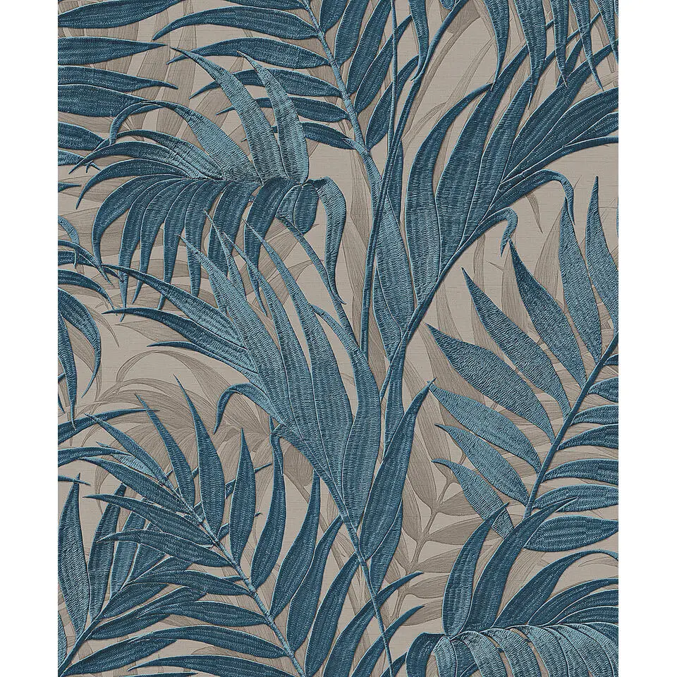 Dutch Wallcoverings - Grace Tropical palm leaf petrol/beige - GR322108