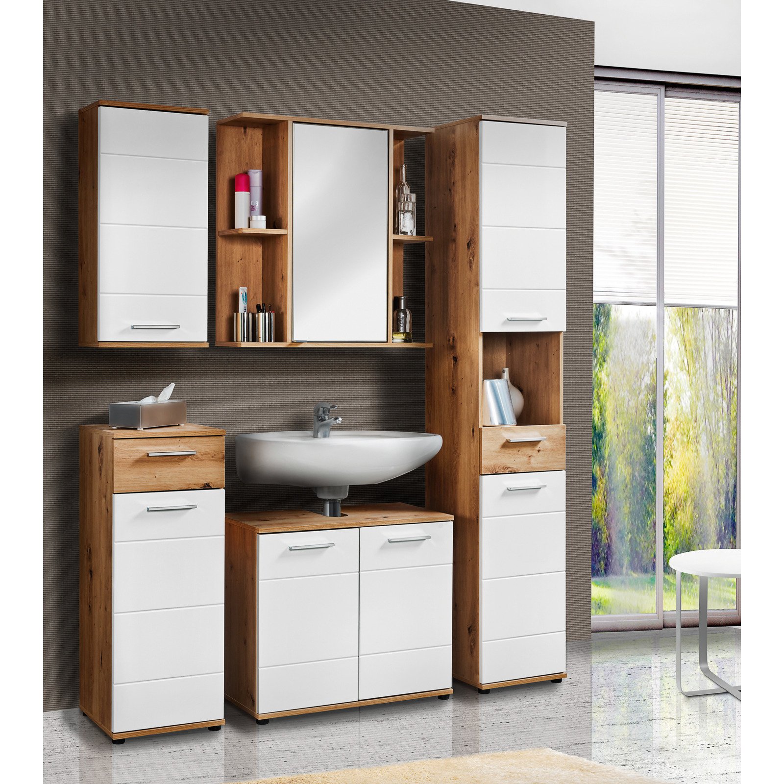 Lavaboy Bergen Dekor Eiche Artisan weiss 70 x 61 x 35 cm