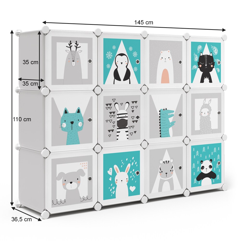Vicco Kleiderschrank Andy Kinder grau modular 12 Fächer Kleiderstange Steckregal