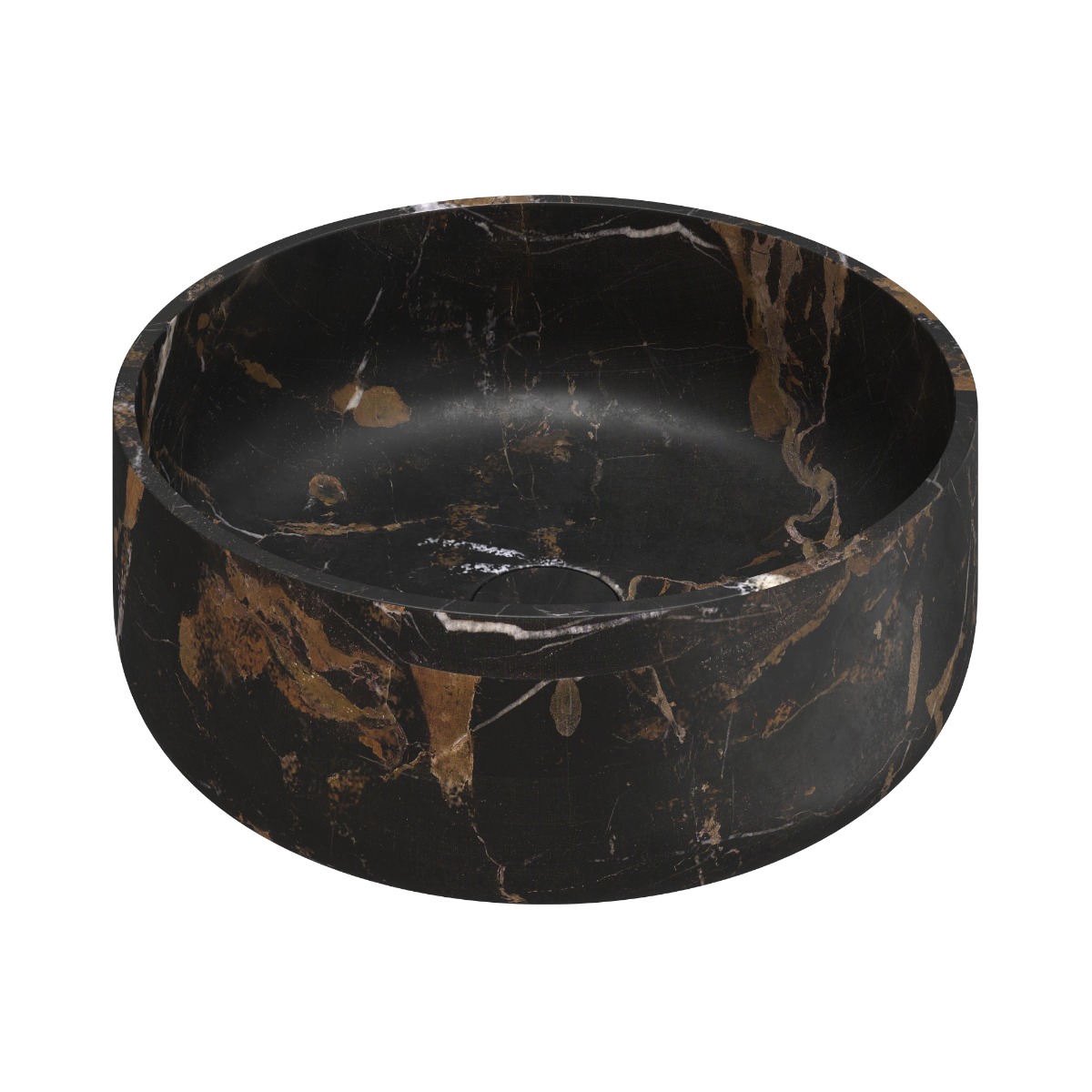 Fontana Portoro Gold marmer warm eiken wastafelmeubel 80cm met toppaneel en ronde waskom