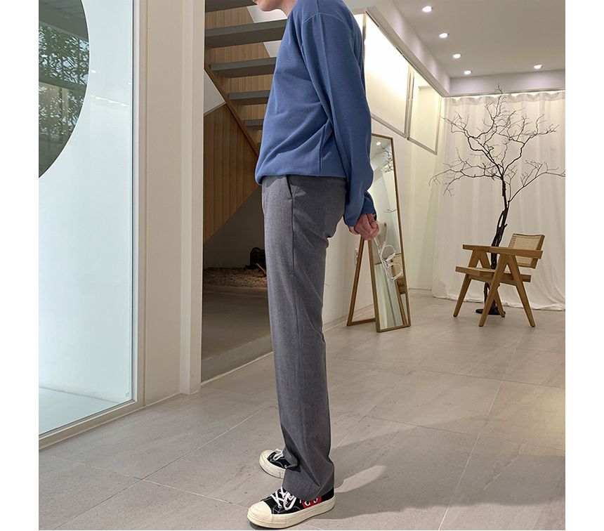 Omozando - Mid Rise Plain Straight Leg Dress Pants