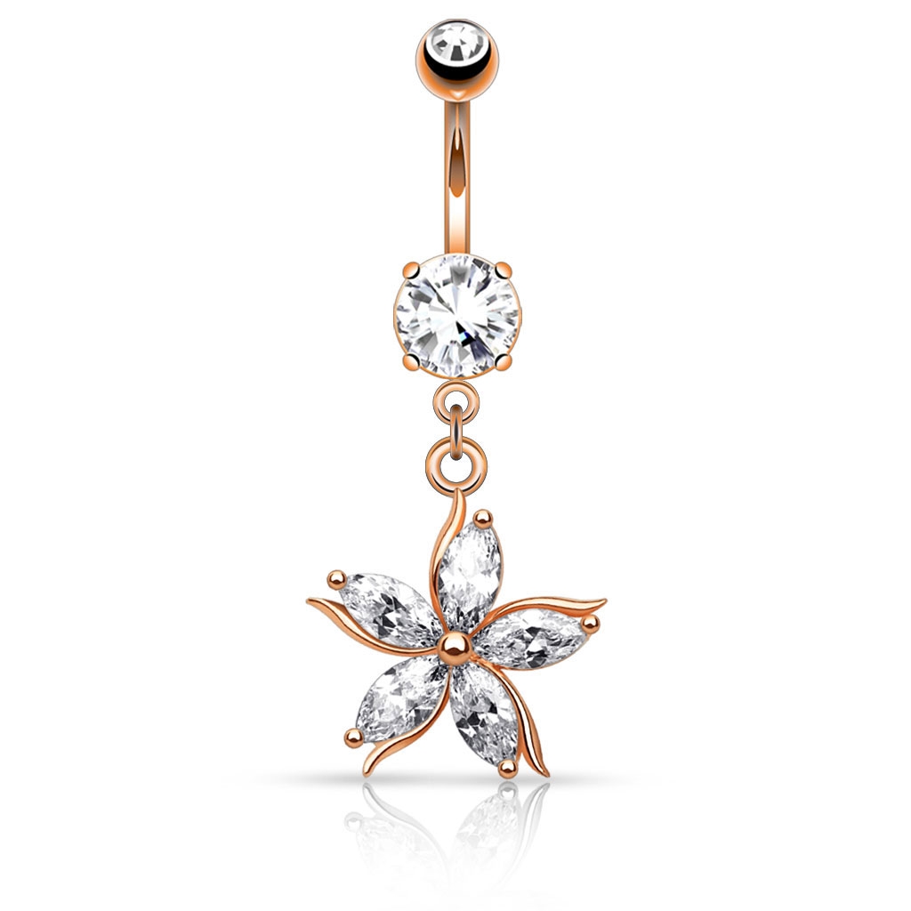 (10mm) 316L Chirurgenstahl Bauchnabelpiercing mit Gewindeverschluss Blume Anhänger - Roségold