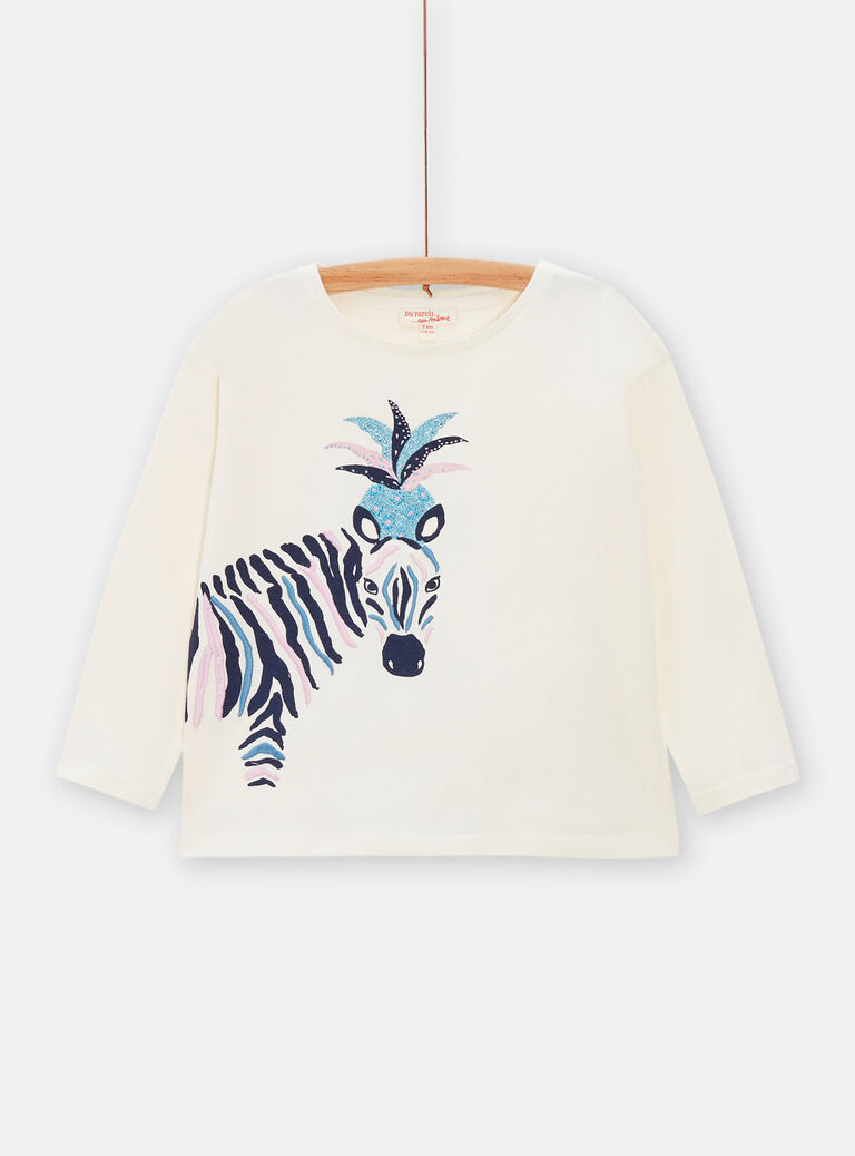 T-shirt écru animation zèbre pour fille