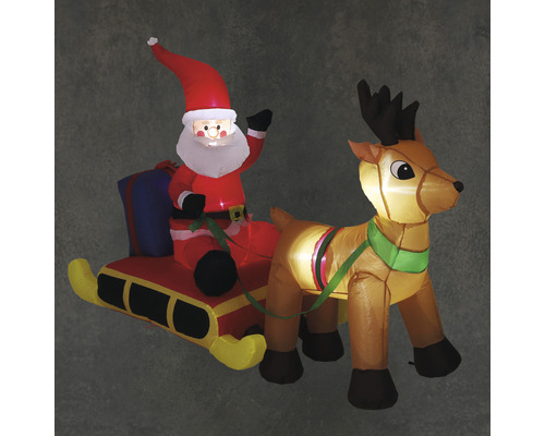 Opblaasbare decoratieve figuur van de Kerstman met slee, Luca Lighting, H 85 cm, lichtkleur neutraal wit
