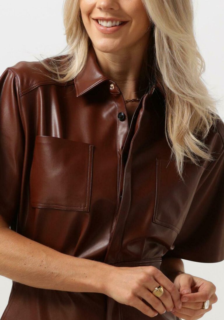 VANILIA bruine vanilia midi jurk faux leather shirt dress