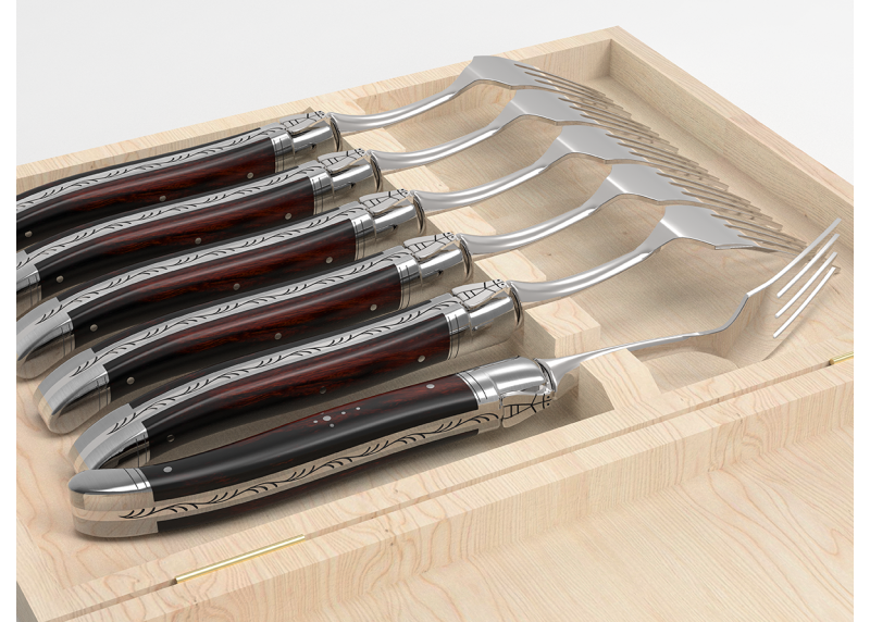 Service de 6 fourchettes Laguiole avec un manche en bois de fer et mitres en acier inoxydable