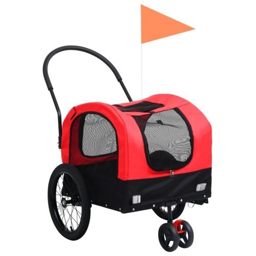 Reboque vermelho para bicicletas, ideal para animais de estimação.