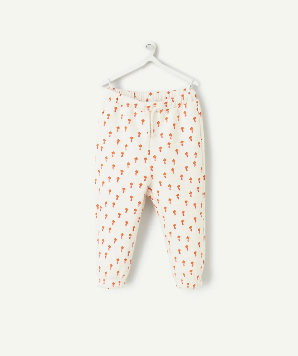 JOGGING BÉBÉ FILLE EN FIBRES RECYCLÉES ÉCRU CHINÉ IMPRIMÉ FLEURI ORANGE