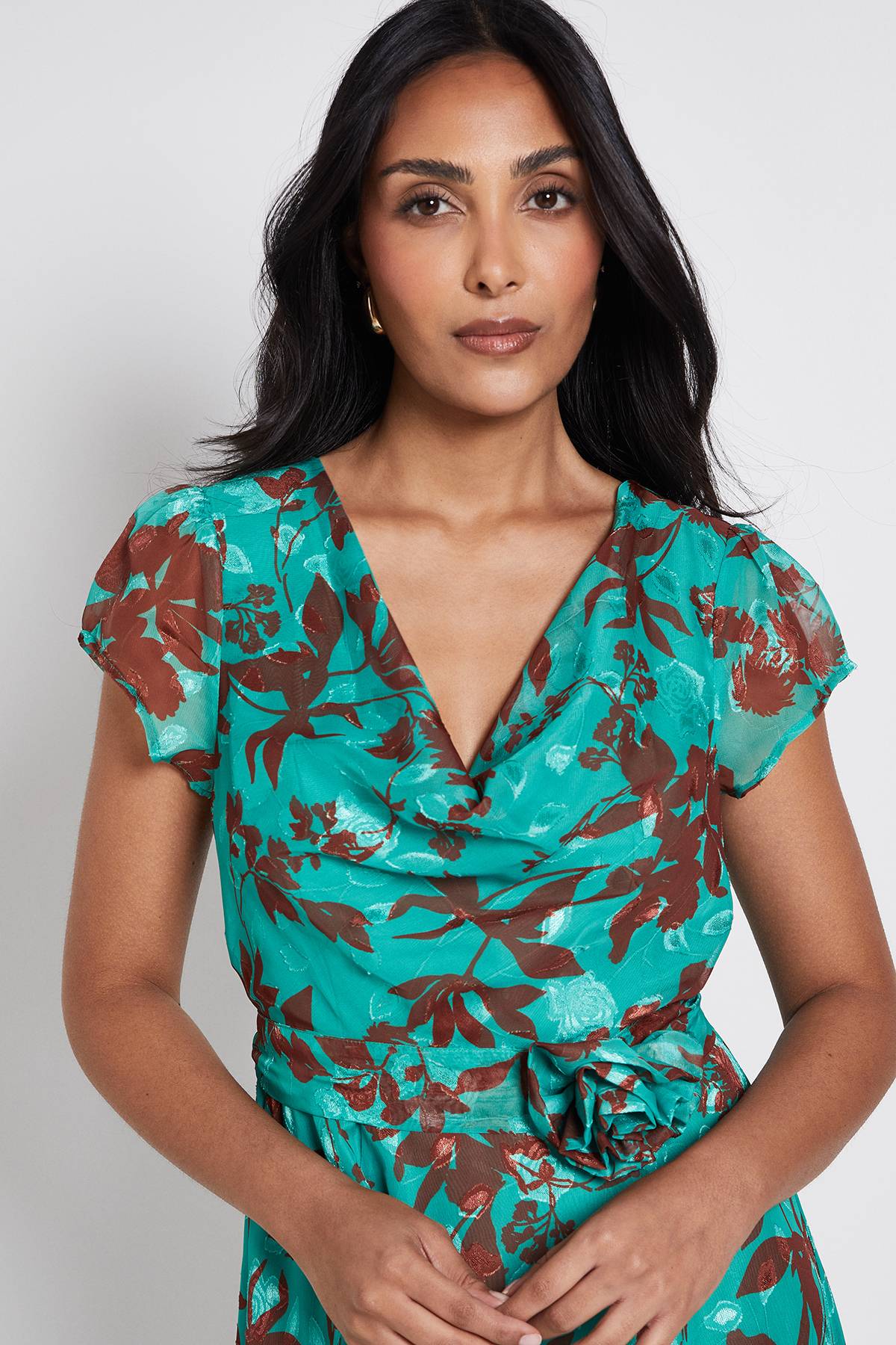 Wallis Robe Midi Corsage À Fleurs Dévorées Petite Taille