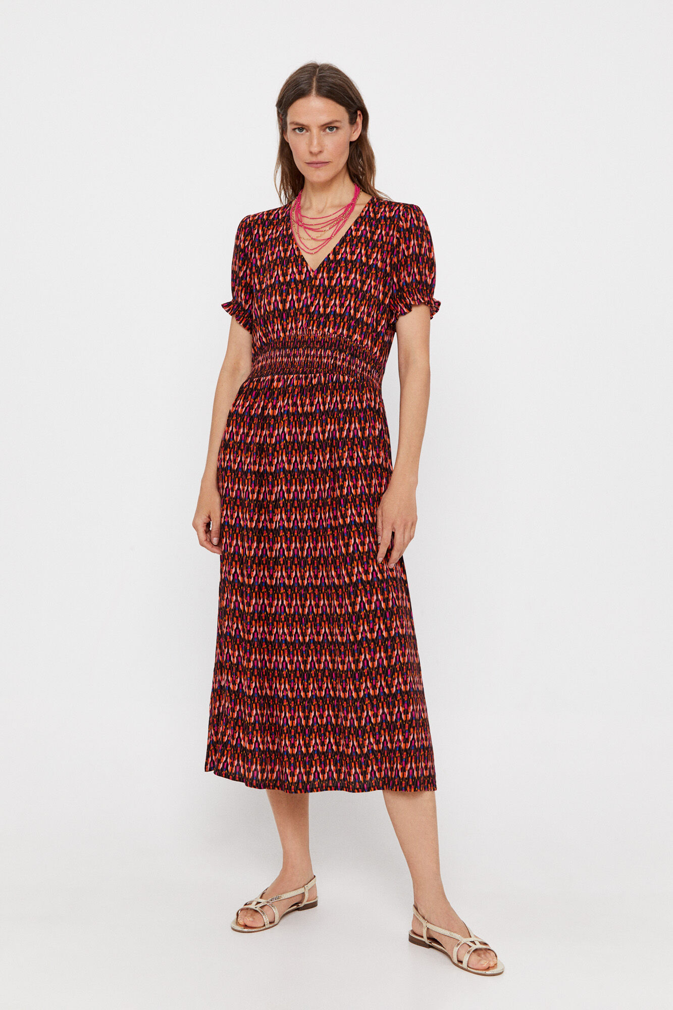 Vestido longo estampado - Estampa marrom