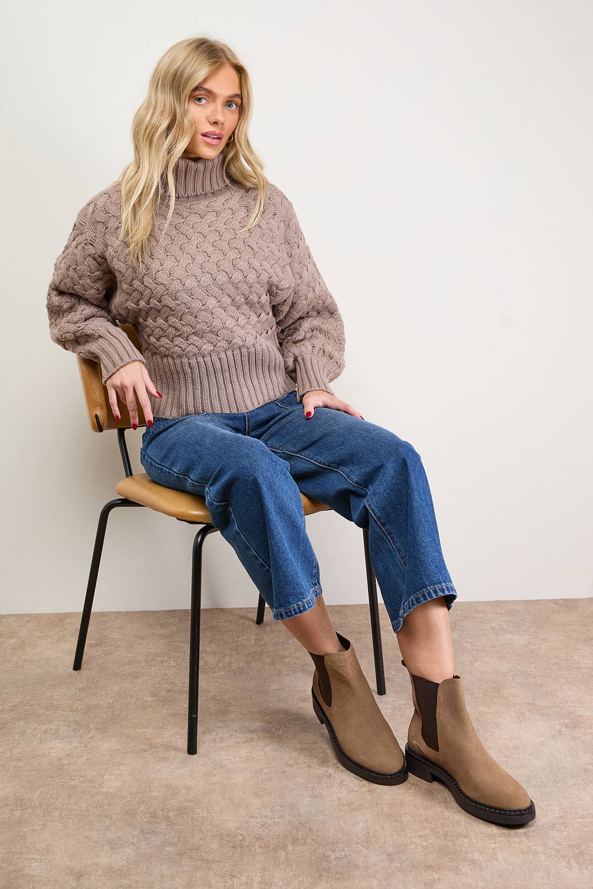 Oasis Bottines Chelsea Betty en Daim Véritable à Semelle Épaisse
