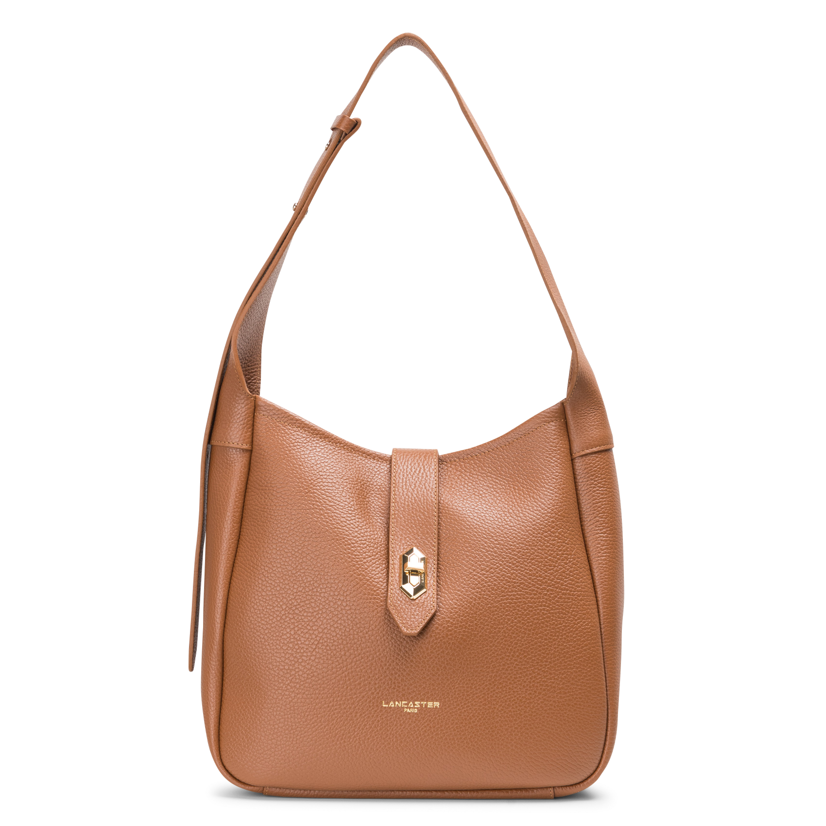 TOP DOUBLE - Sac seau en cuir grainé| Marron