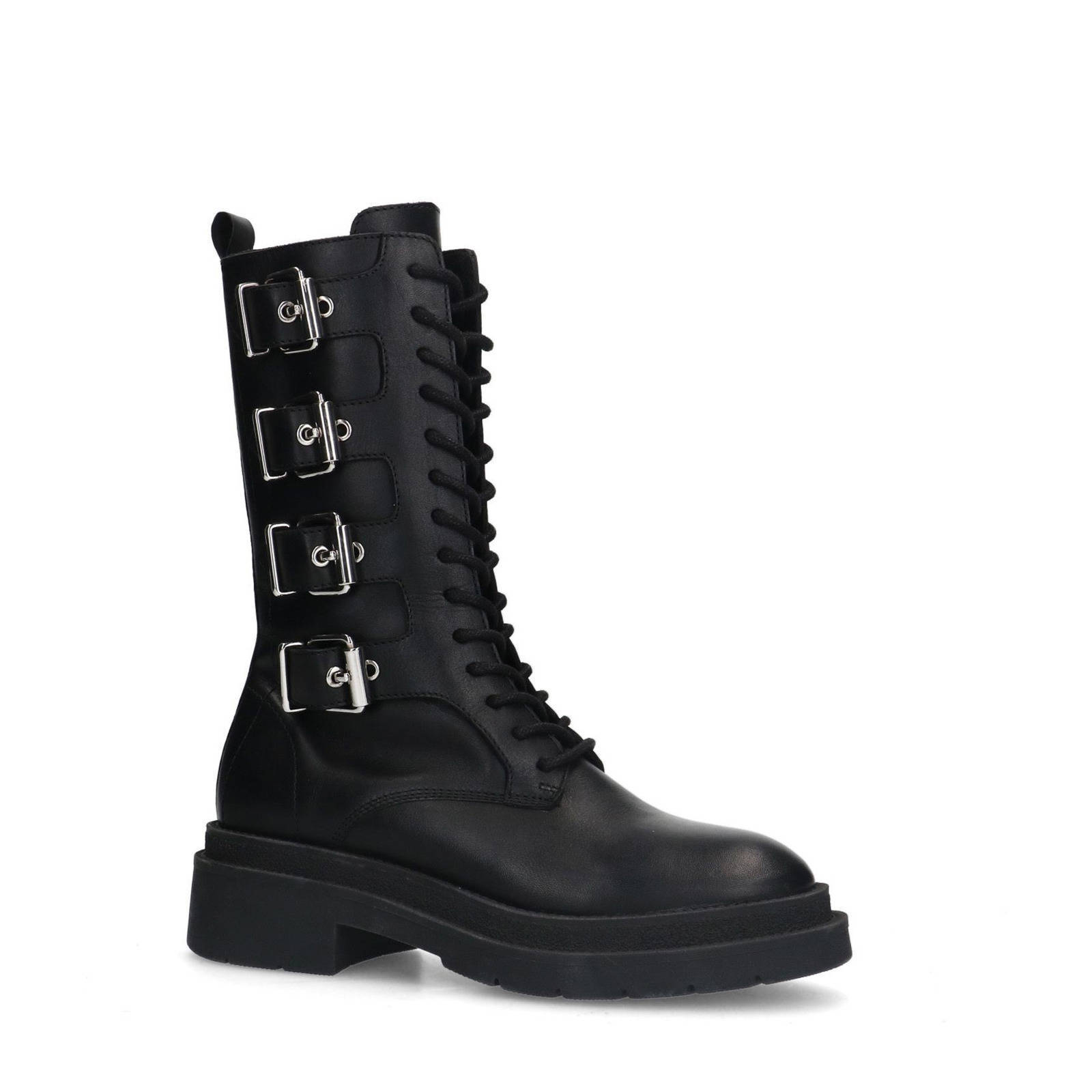 Sacha leren bikerboots zwart