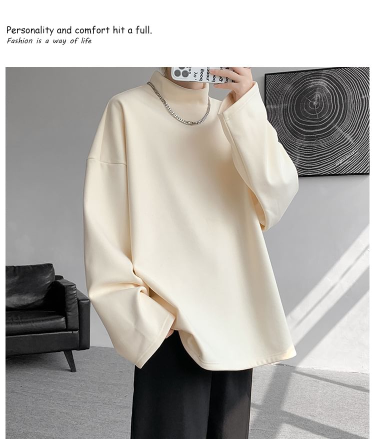 Andrei - T-shirt met lange mouwen en mockneck, effen fleecevoering