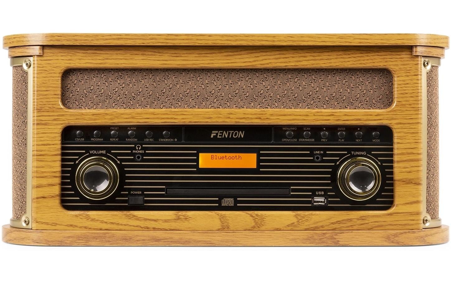 Plattenspieler Memphis Vintage Hellbraun<br>Retro Plattenspieler mit Radio, Bluetooth, Media-Player und Umwandlungsmöglichkeit für Schallplatten und Kassetten