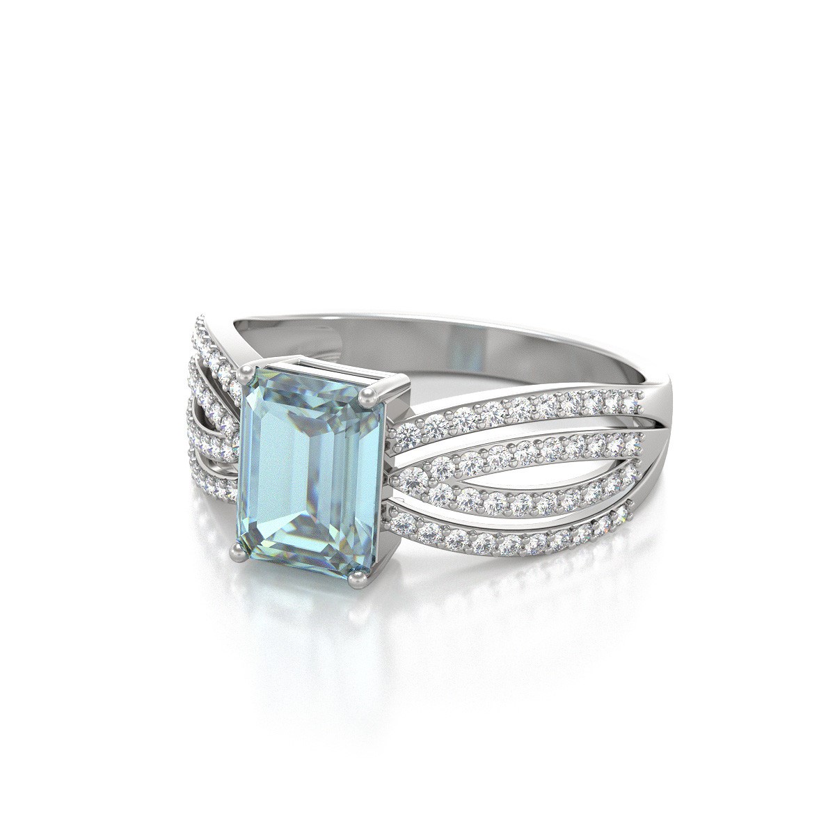 Bague ADEN Or 585 Blanc Aigue-Marine et diamants 2.97grs