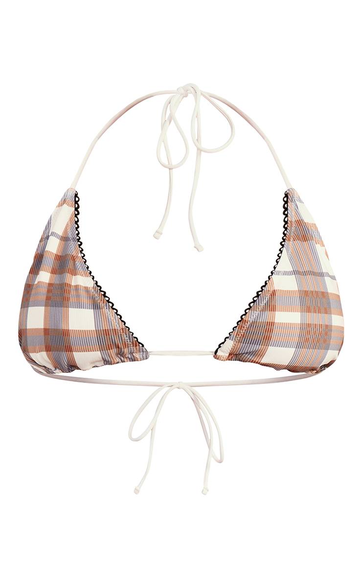 Marron Haut De Bikini Triangle Imprimé Vichy