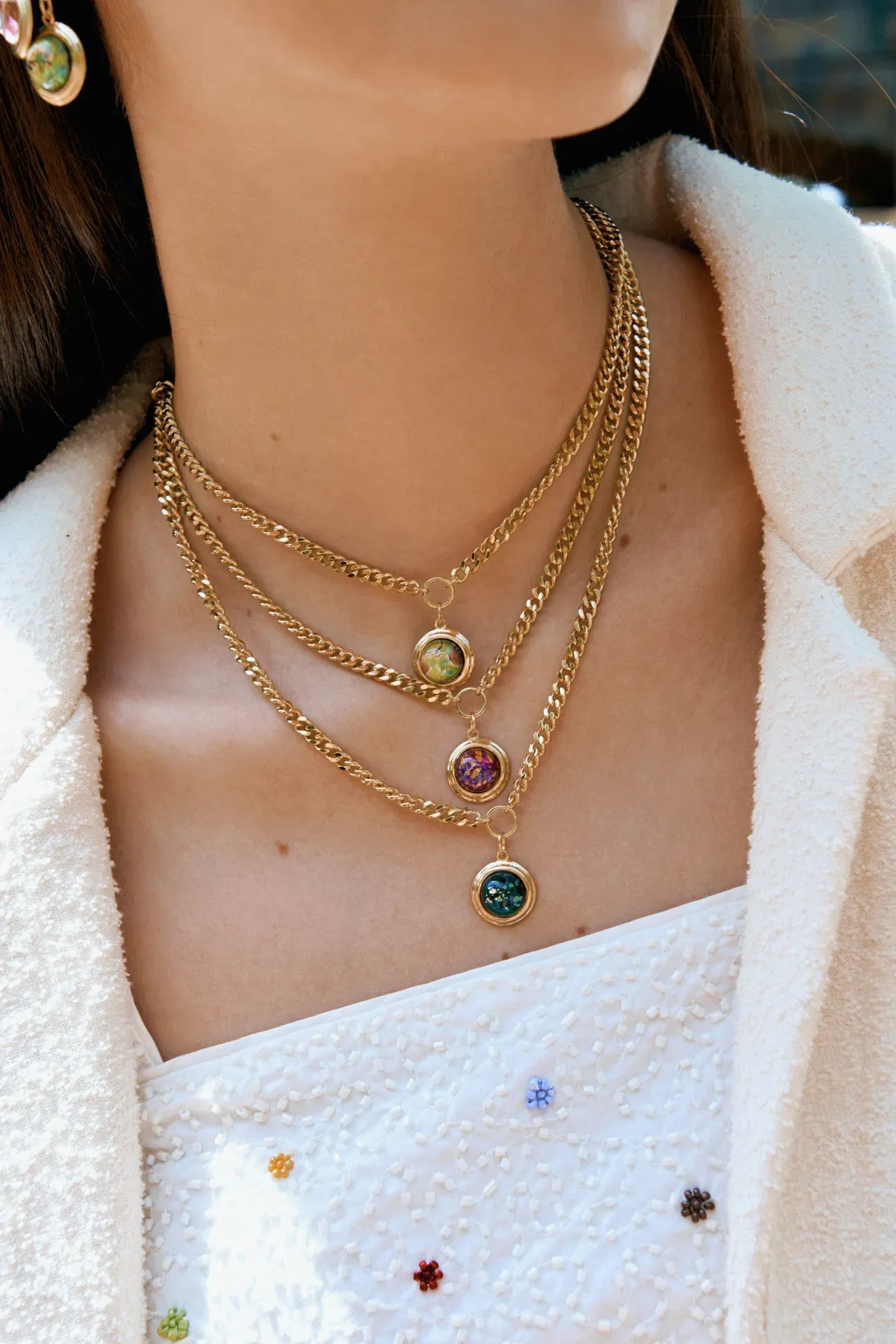 Collier en cristal marbré vert Wilhelmina Garcia