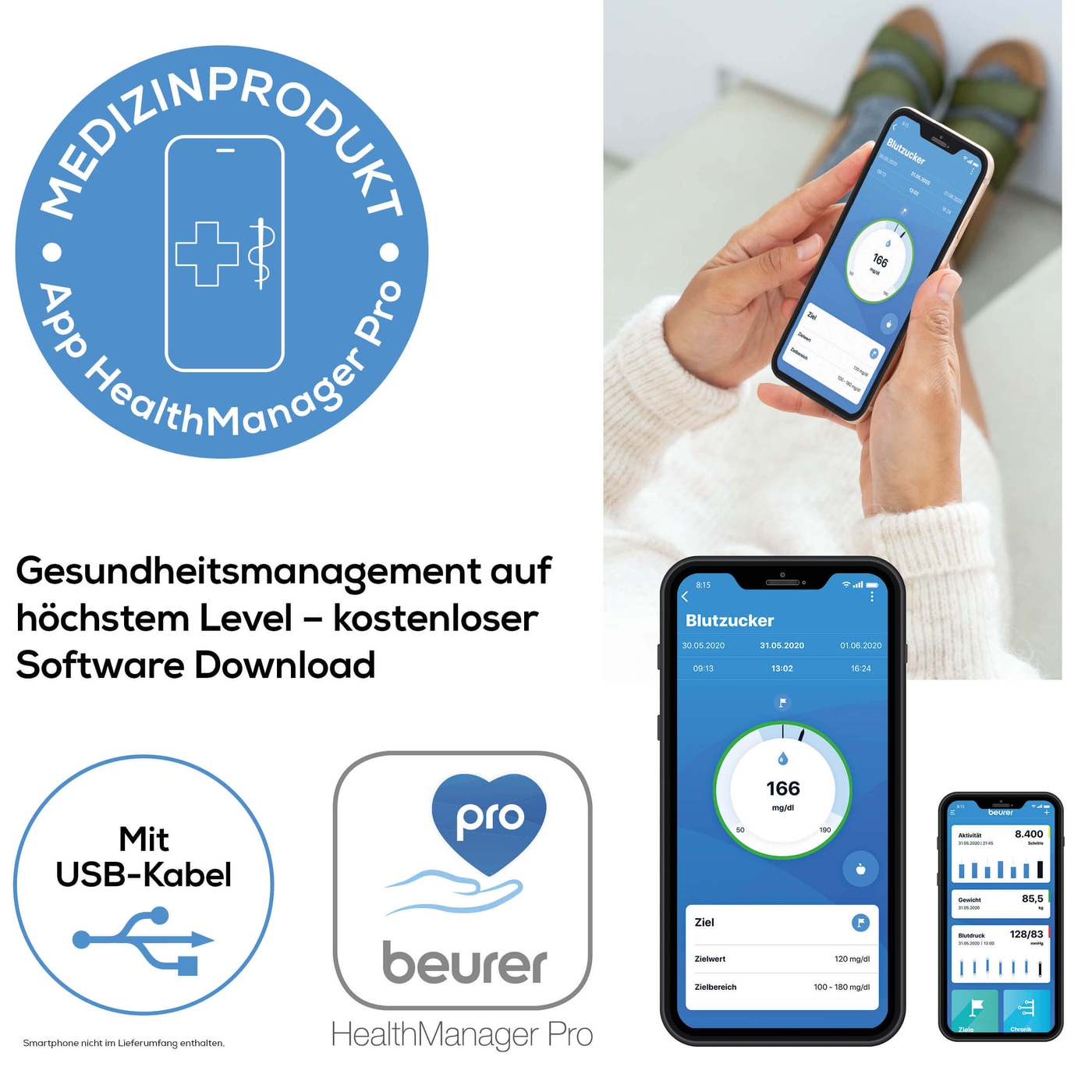 GL 48 Blutzuckermessgerät mmol/L mit Code-Freien Teststreifen / Streifenauswurffunktion (46367) - Schwarz / Weiss