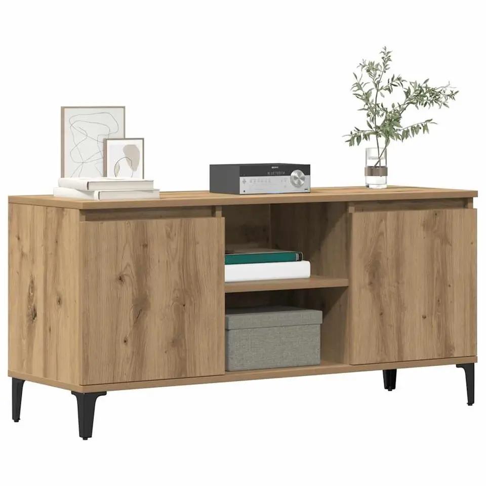 vidaXL - TV-meubel met 2 deuren en 2 vakken - Artisanaal eiken - 102x35x50 cm