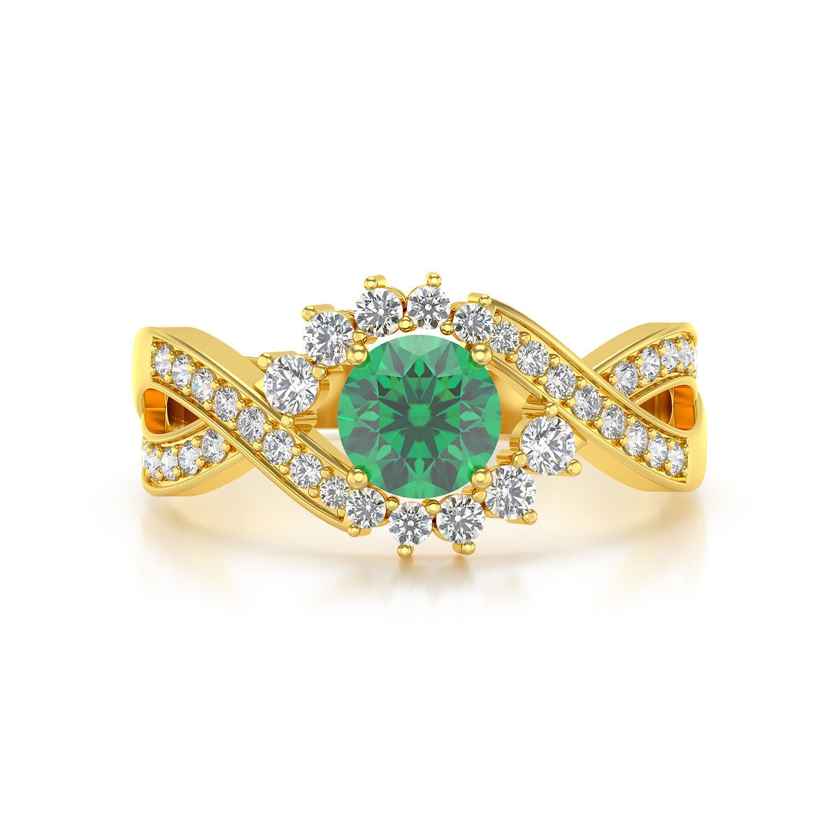 Bague ADEN Or 585 Jaune Emeraude et diamants 3.2grs