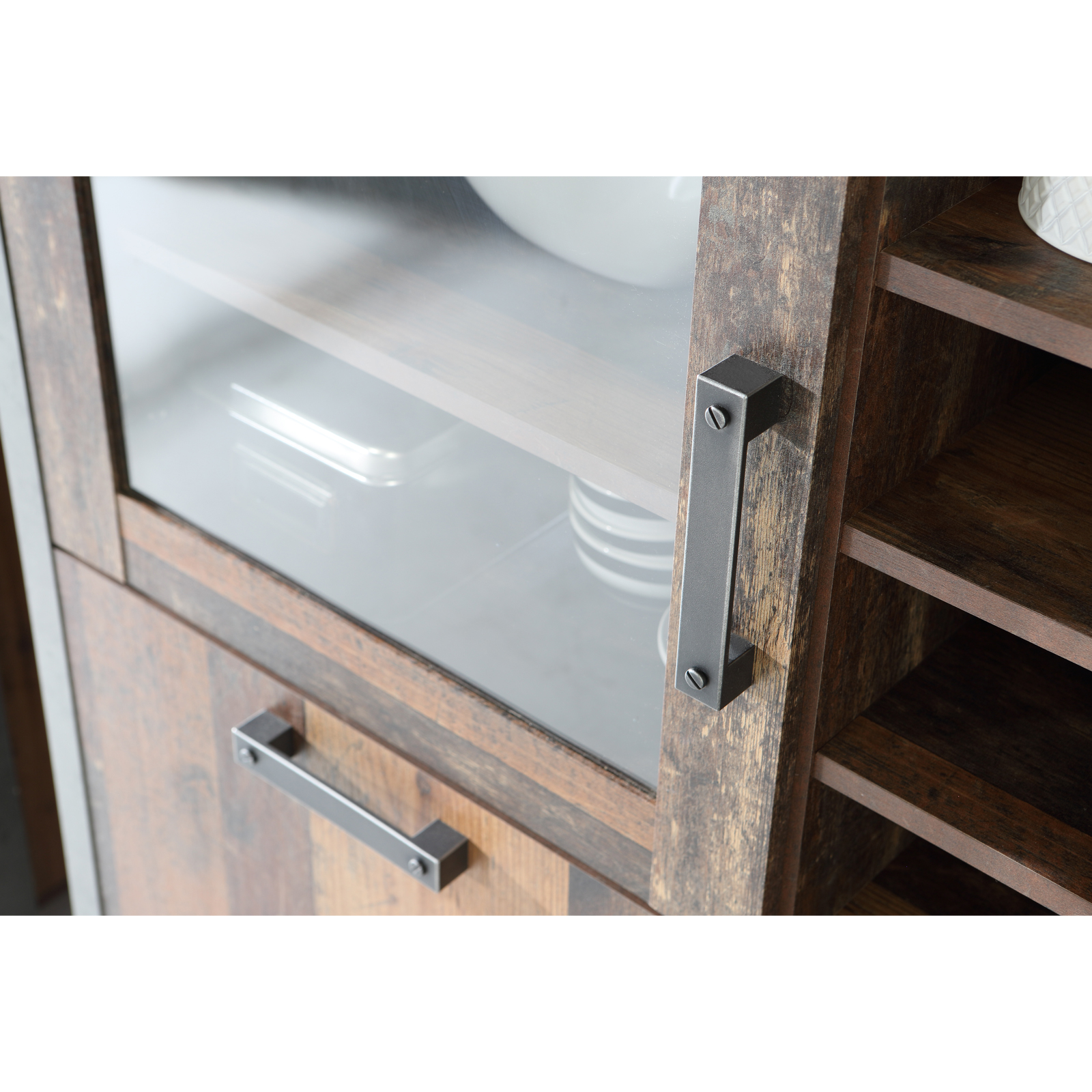 Highboardvitrine - Old Wood Vintage-Betonoptik - 151 cm breit