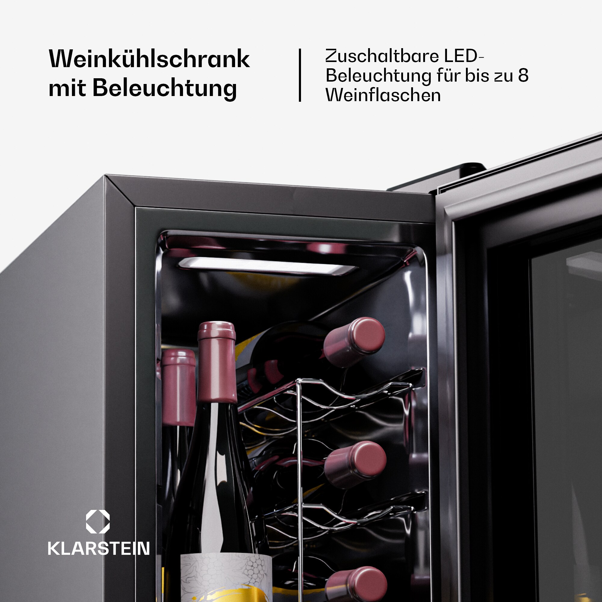 Shiraz 8 Uno Vertical Weinkühlschrank 8 Flaschen 8 - 18 °C Touch-Control Schwarz 8 Flaschen 1 Kühlzone