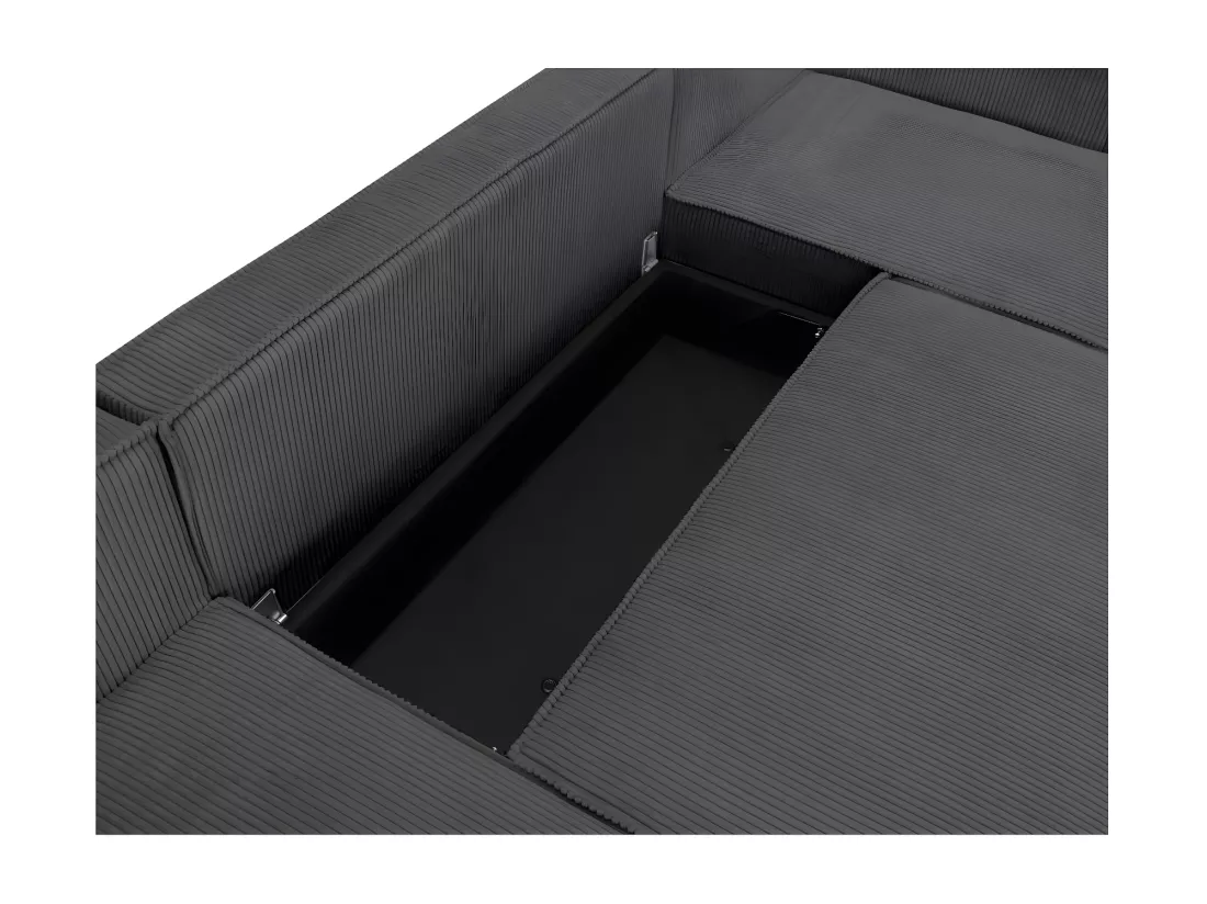 Canapé panoramique 5 places Clarence convertible avec coffre en velours côtelé - Gris anthracite - L322 x P161 x H87cm - Loungitude
