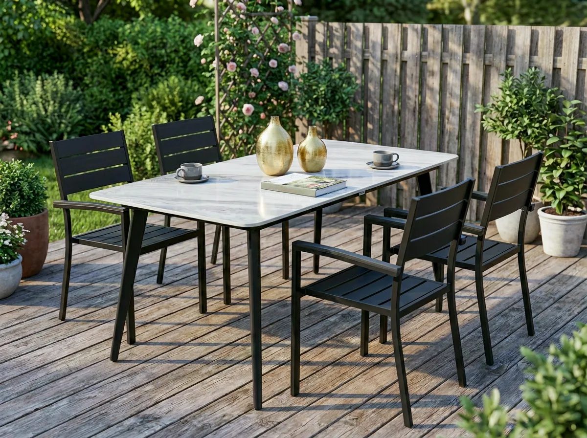 Tuin eettafel RODALLO 160 cm 90 cm Steen Grijs marmer