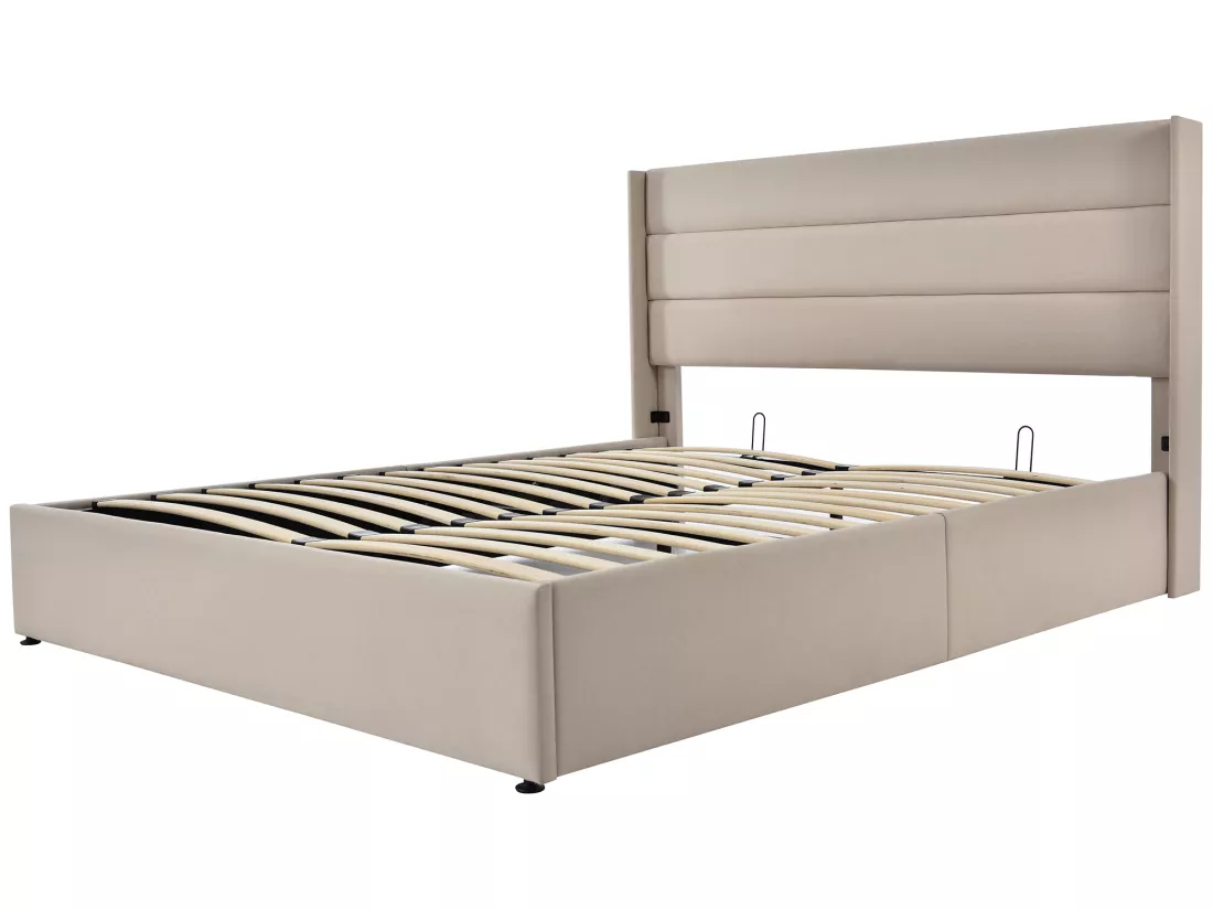Lit coffre Lit de rangement - 180x200 cm en Lin Blanc cassé - Sweiko