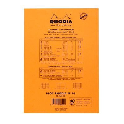 Rhodia Basics - Bloc notes - A5 - 160 pages - réglé avec marges - 80g - orange