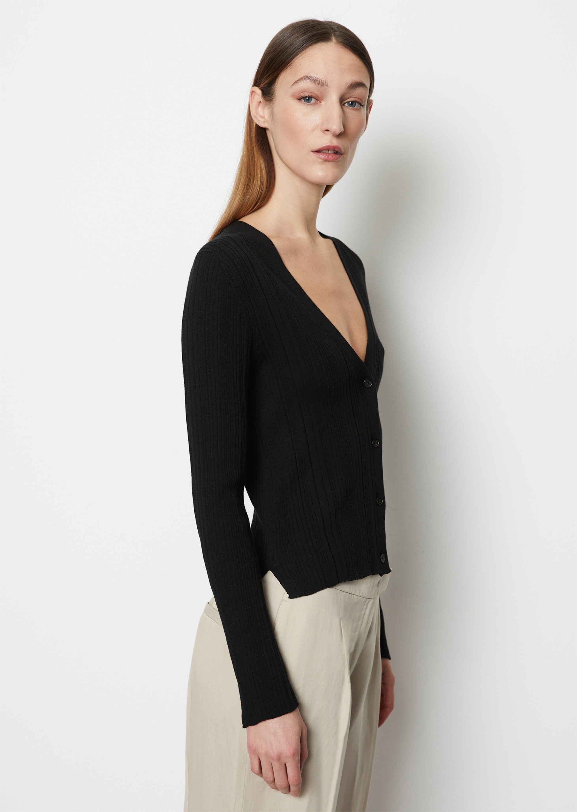 Rippstrick-Cardigan slim aus Organic Cotton-Leinen-Slub-Garn