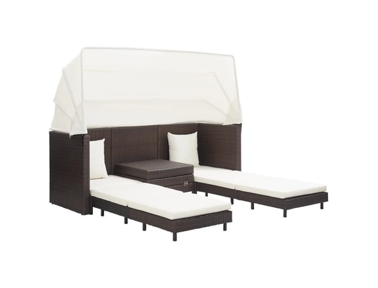 VIDAXL - Canapé-lit extensible 3 places avec toit résine tressée marr...