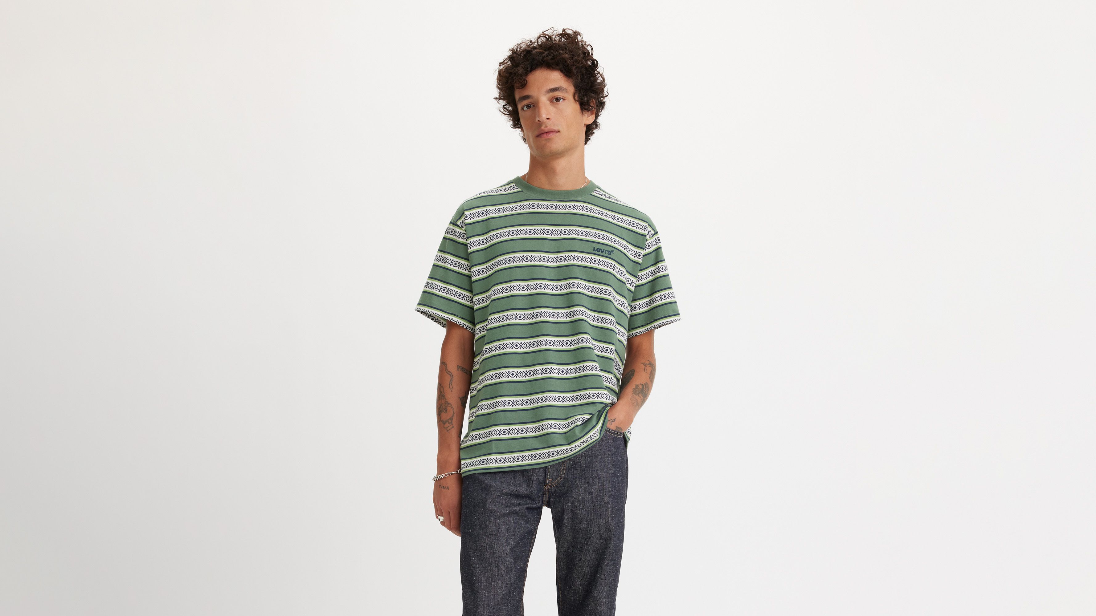 Levi's® t-shirt vintage Red Tab™ - Otis Geo Stripe Dark Forest - Vert