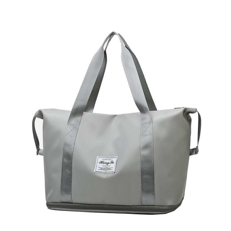 (42x22cm) Wasserabweisende Reisetasche Handgepäck Weekender Sport Tragetasche mit Erweiterung und Gepäckband - Grau