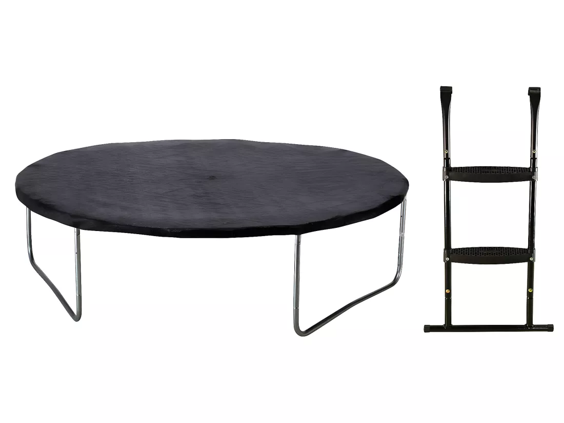 Kangui - Trampoline de jardin 305 cm + filet de sécurité + échelle + bâche de protection JUMPI Taupe/Vert 300.