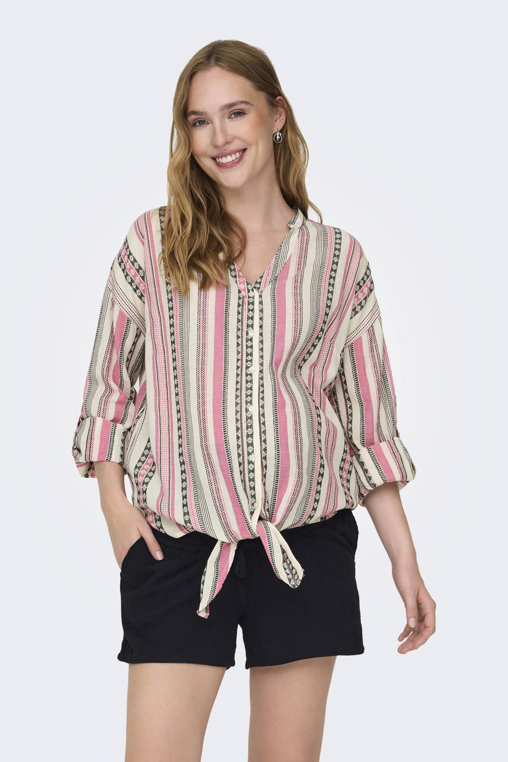 ONLY MATERNITY zwangerschapsblouse OLMLOUISE met all over print roze/ecru
