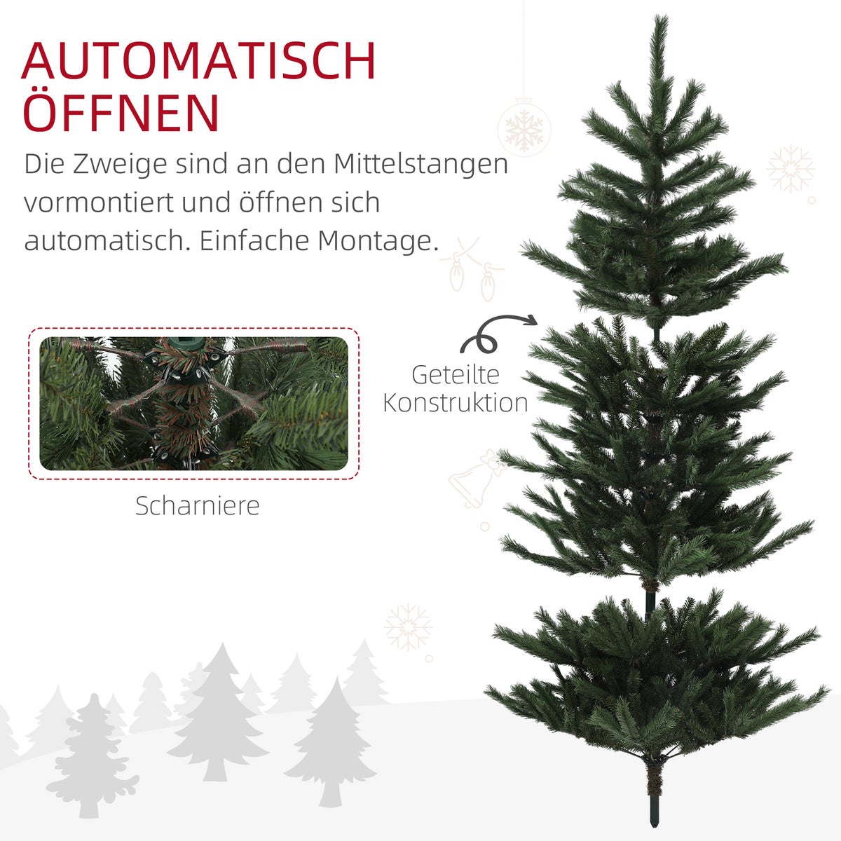 HOMCOM Kunstkerstboom, 180 cm kerstboom met 467 tips, vlamvertragend, opvouwbare stalen standaard, voor kerstversiering, groen