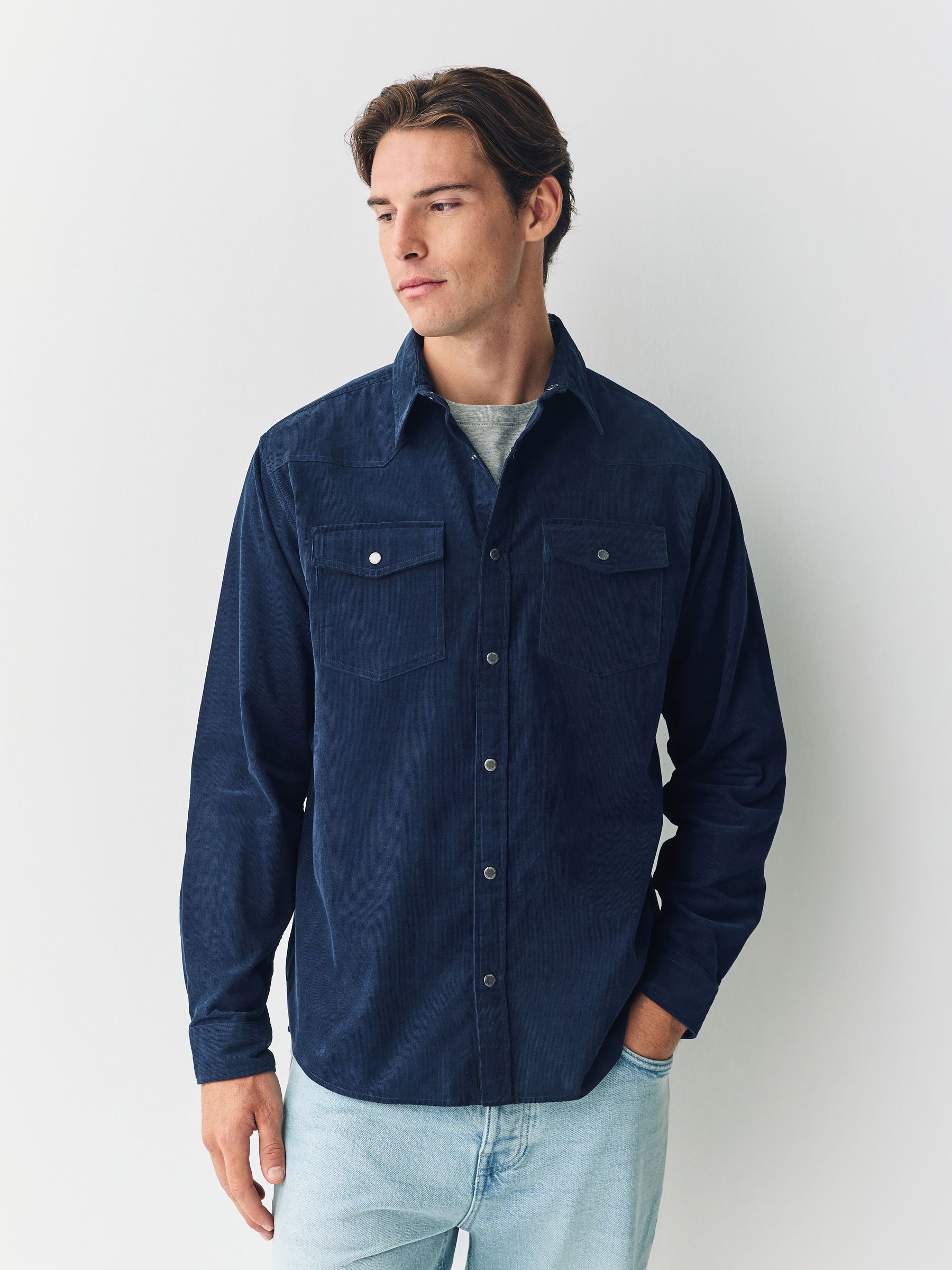 Donkerblauw - Overhemd in westernstijl met lange mouwen van corduroy