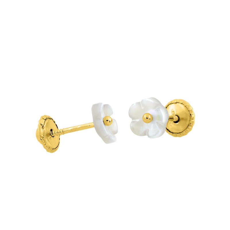 Boucles d'oreilles enfant - nacre - Or 9 Carats - Fleur