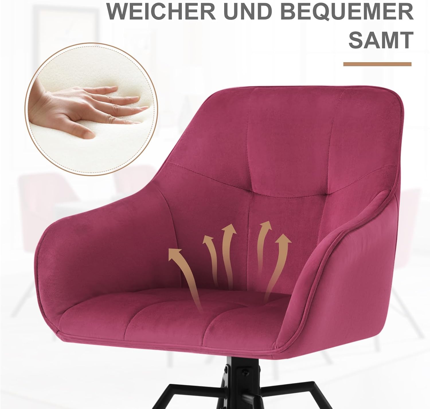 WOLTU Esszimmerstuhl drehbar 4er Set, Küchenstuhl, Polsterstuhl, Drehstuhl, bequemer Stuhl mit Armlehnen Rückenlehne, Armlehnenstuhl für Esszimmer Wohnzimmer, mit Samtbezug, Bordeaux