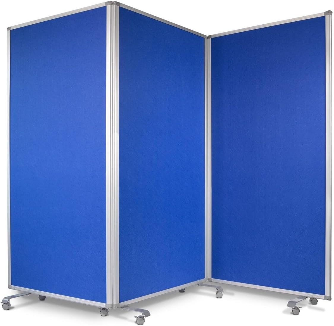 Floordirekt Filz Stellwand Mobile Stellwandsystem 3-teilig - Filztafel Pinnwand mit Rollen - Trennwand Raumteiler - Präsentationswand Messewand - doppelseitig nutzbar - (270 x 90 x 180 cm, Blau)